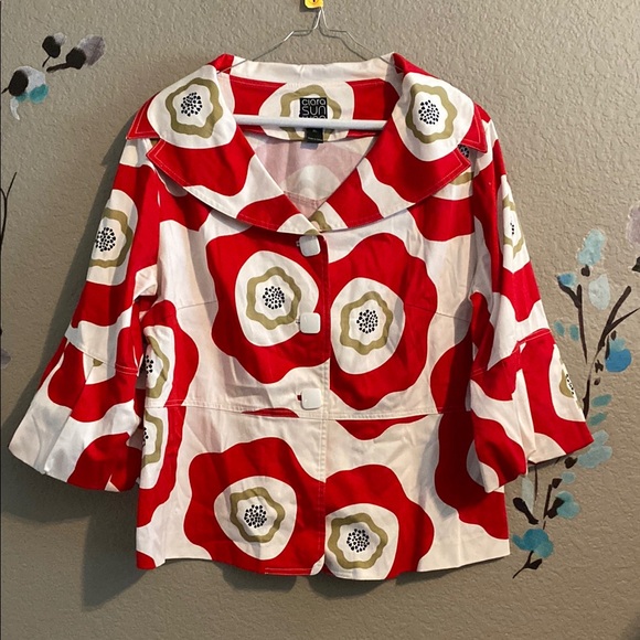 Clara Sun Woo colorful 3/4 jacket geometric floral - Picture 6 of 6